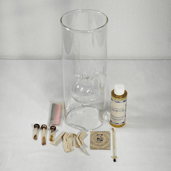 Vintage 1996 Stoneglow 11.5" Clear Glass Oil Lamp Kit Flame Illumination - Picture 1 of 11